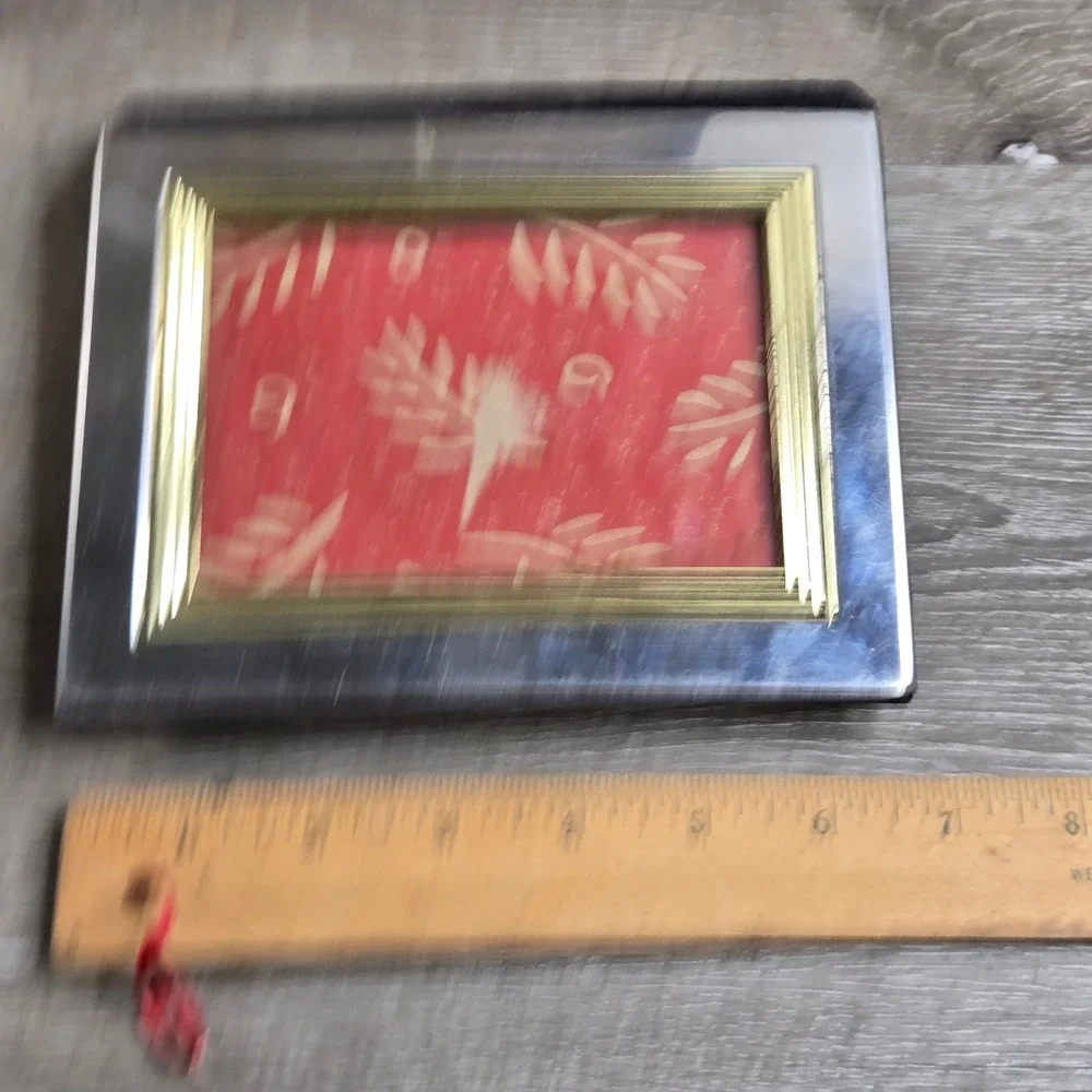 Vintage Miniature Photo Album Brassy Gold and Chrome Picture Frame Velvet Book